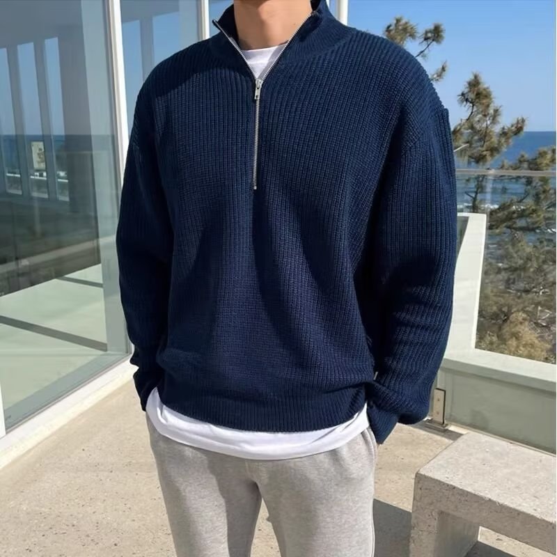 Men's Autumn Half Zipper Cardigan Sweater Men's Trendy, Smart And All-matching