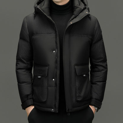 Winter White Duck Down Short Casual Hooded Jacket