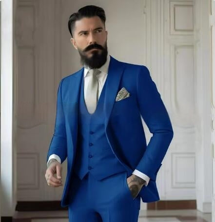 Men's Solid Color Slim Fit Business Suit Set