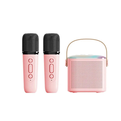 Microphone Karaoke Machine Bluetooth Compatible Speaker with 2 Wireless Mics, RGB Light, Home Family Singing Speaker