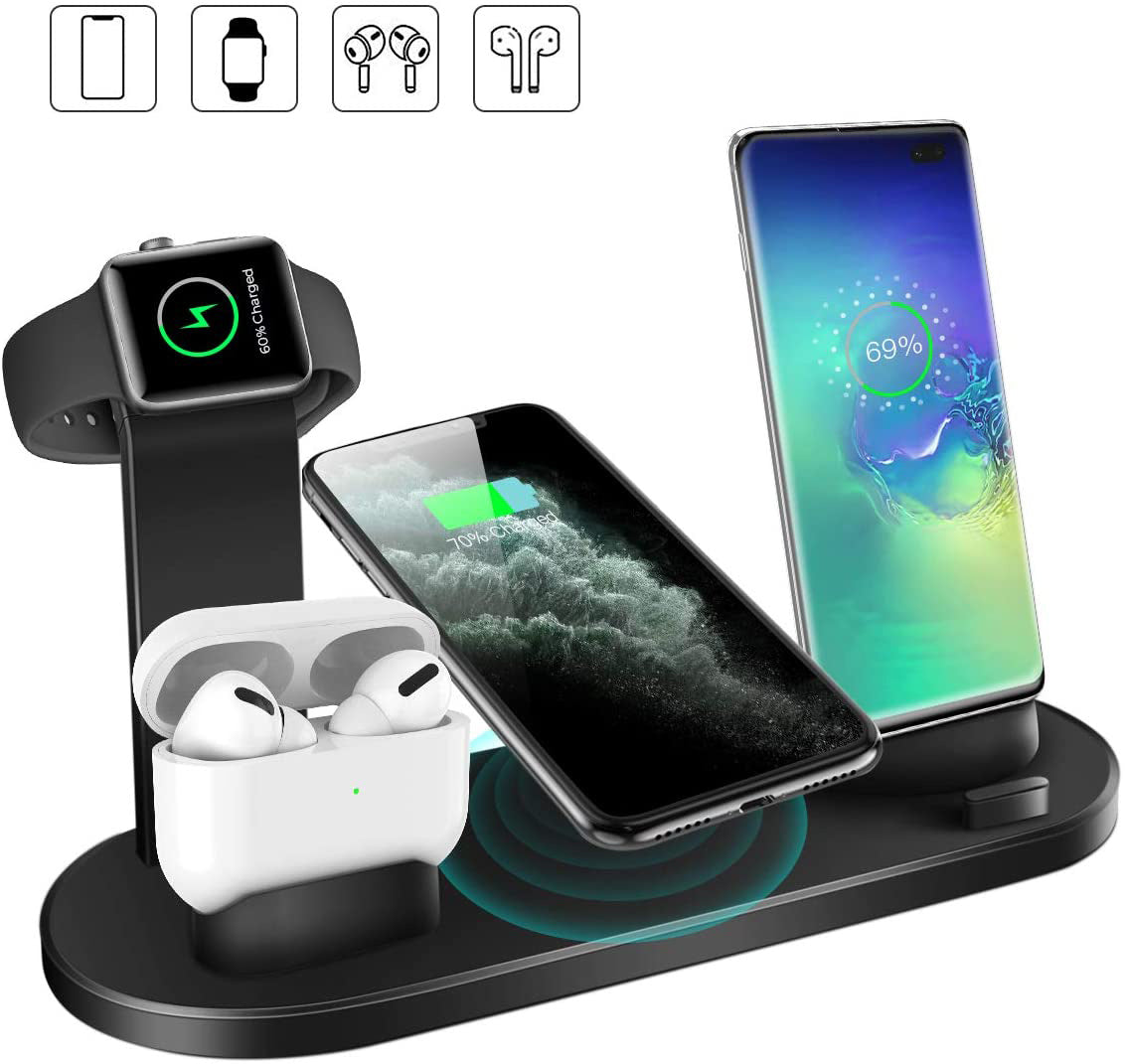 4-in-1 Wireless Charger Charging Station for Apple Watch Series 8 &amp; 7, iPhone 15, 14, 13, 12 Pro, AirPods Pro 3 &amp; 2 Charging Stand Dock