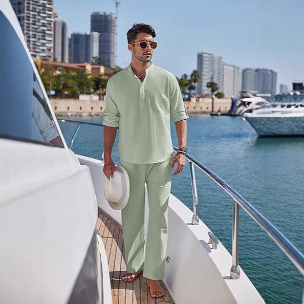 Men's Long Sleeve Pants Suit, Solid Color, Casual