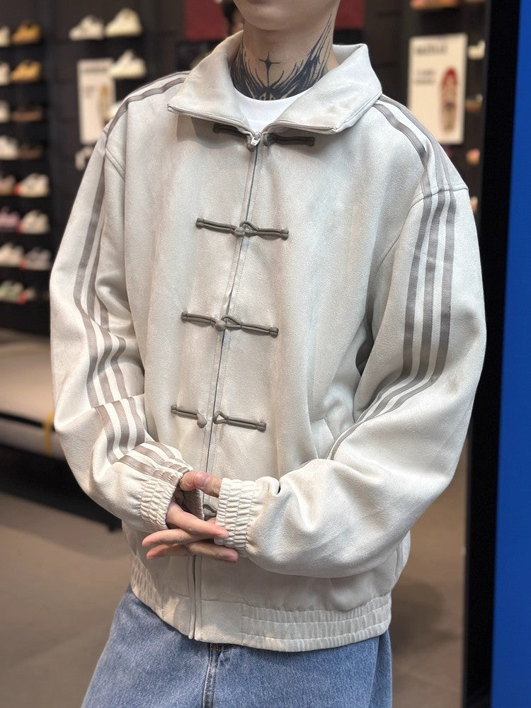 Suede Stand Collar Buckle Jacket For Men