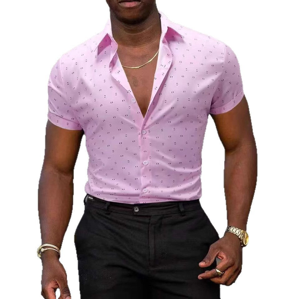Men's Breathable Stretch Thin Printed Short-sleeved Shirt