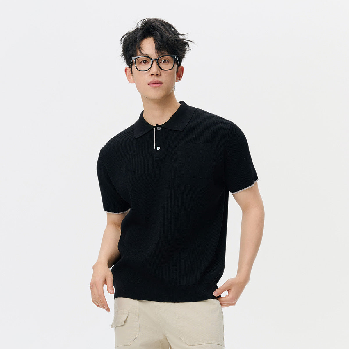 Casual Business Men's High Sense Summer Contrast Color Lapels Sweater