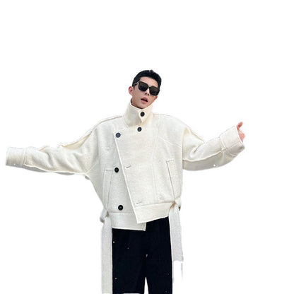 Autumn And Winter Men's Thickened Short Stand Collar Woolen Coat