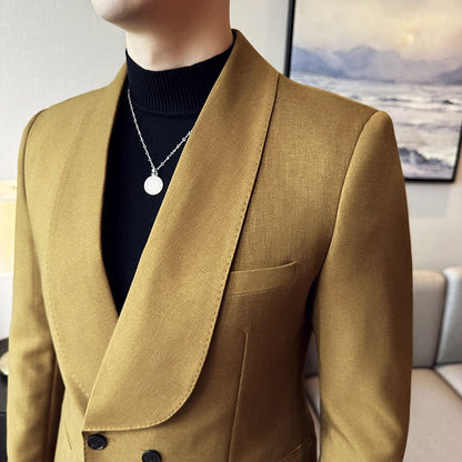 Men's Casual Suit Double Breasted Green Collar