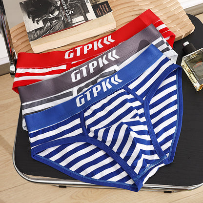 Men's Striped Underwear Plus Size Mid-waist Breathable Triangle