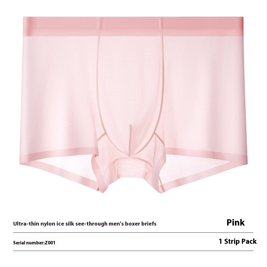 Ultra-thin Cool Ice Silk Breathable Traceless Transparent Hair Exposed Sexy Boxer