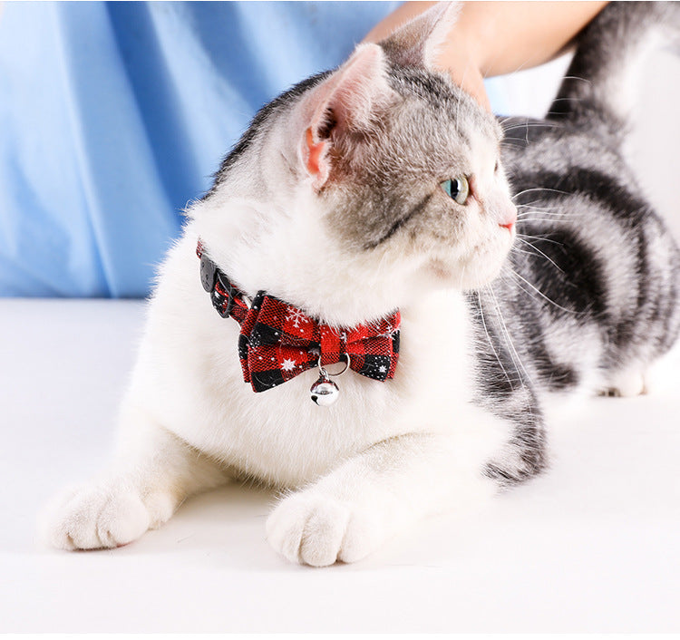 Collar For Small Dogs Christmas Quick Release Plaid Bow Tie Collar Necklace Cat Gato Collar Safety Elastic Bowtie With Bell