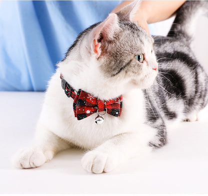 Collar For Small Dogs Christmas Quick Release Plaid Bow Tie Collar Necklace Cat Gato Collar Safety Elastic Bowtie With Bell