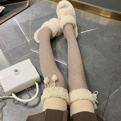 Lamb black wool knee-high socks