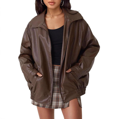 Women's Motorcycle Jacket Artificial Plus Size