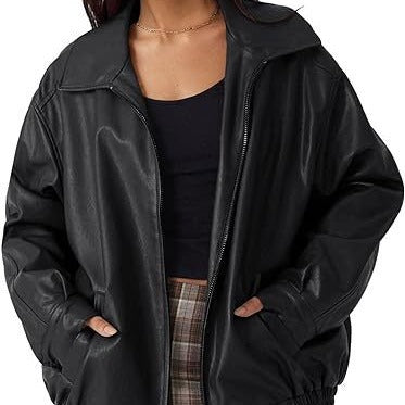 Women's Motorcycle Jacket Artificial Plus Size
