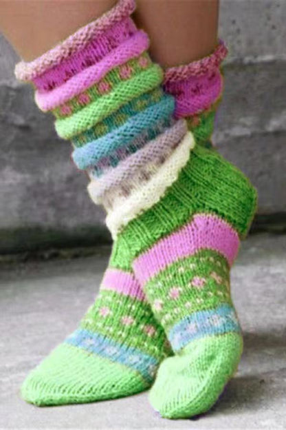 Women's warm-colored woolen knit socks