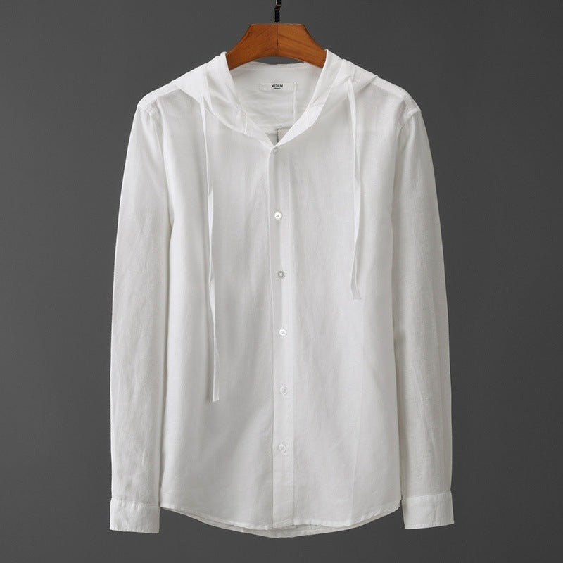 Men's Hooded Tether Thin Loose Long Linen Sleeves Shirt