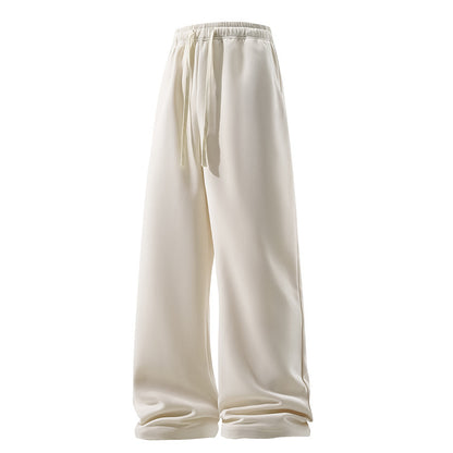Drawstring Sports Pants Pockets Micro Elastic Knitted Fabric Breathable Straight Casual Long