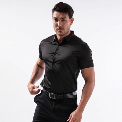 Four-side High Elastic Shirt Men's Short Sleeve Non-ironing Anti-wrinkle