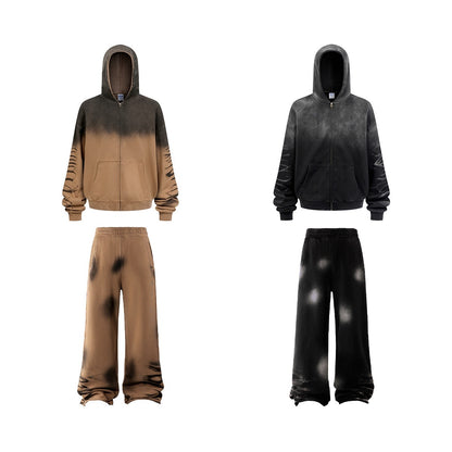 Ternos Hooded Monkey Wash Washed And Worn Gradient Sweater Pants Men