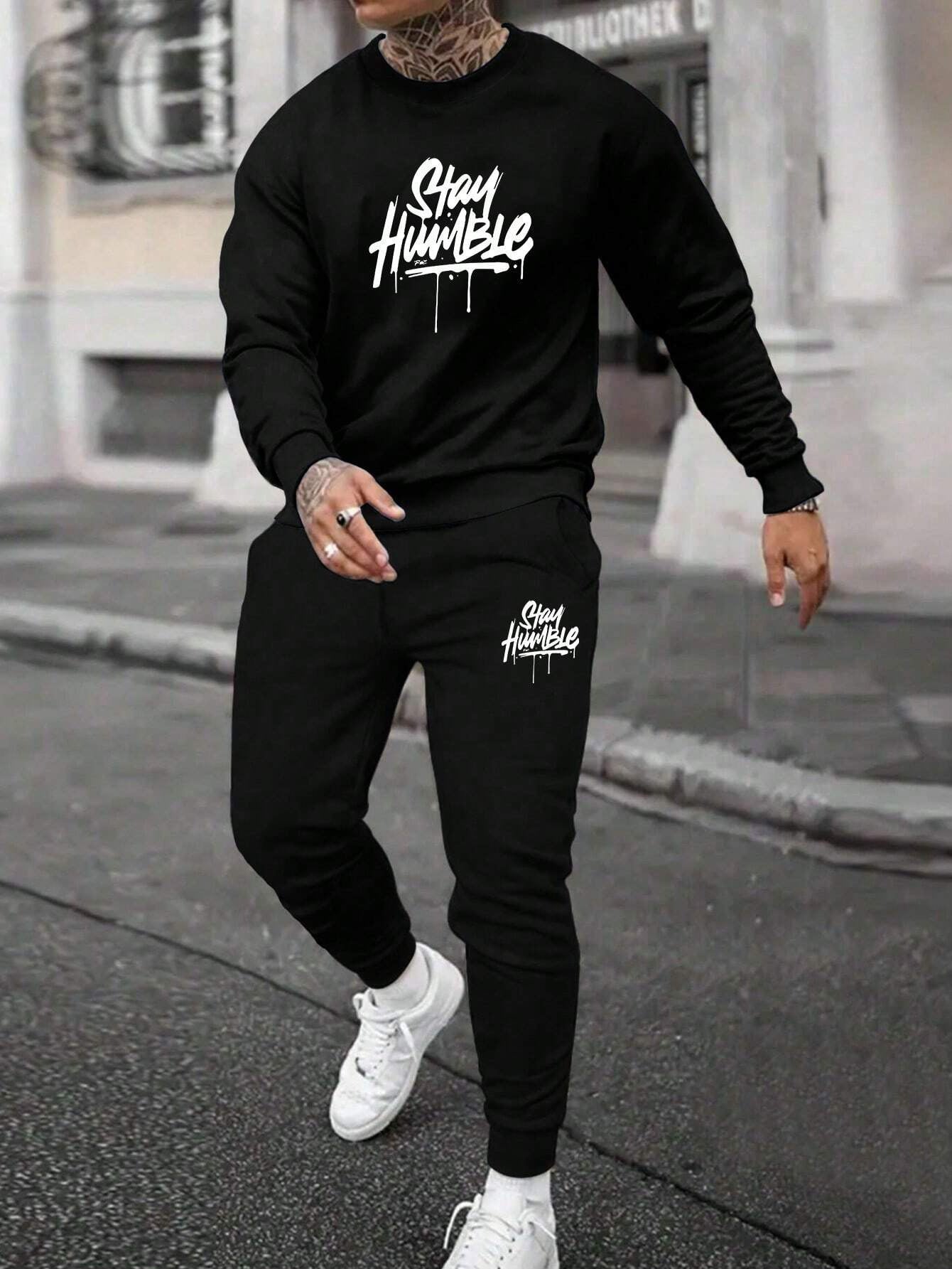 Round Neck Sweater Casual Sports Suit European Size Men's Clothing