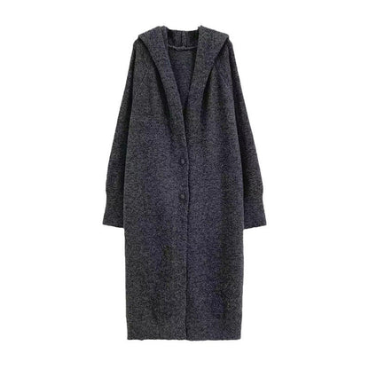 Korean Style Idle Style Hooded Long Below The Knee Knitted Cardigan For Women
