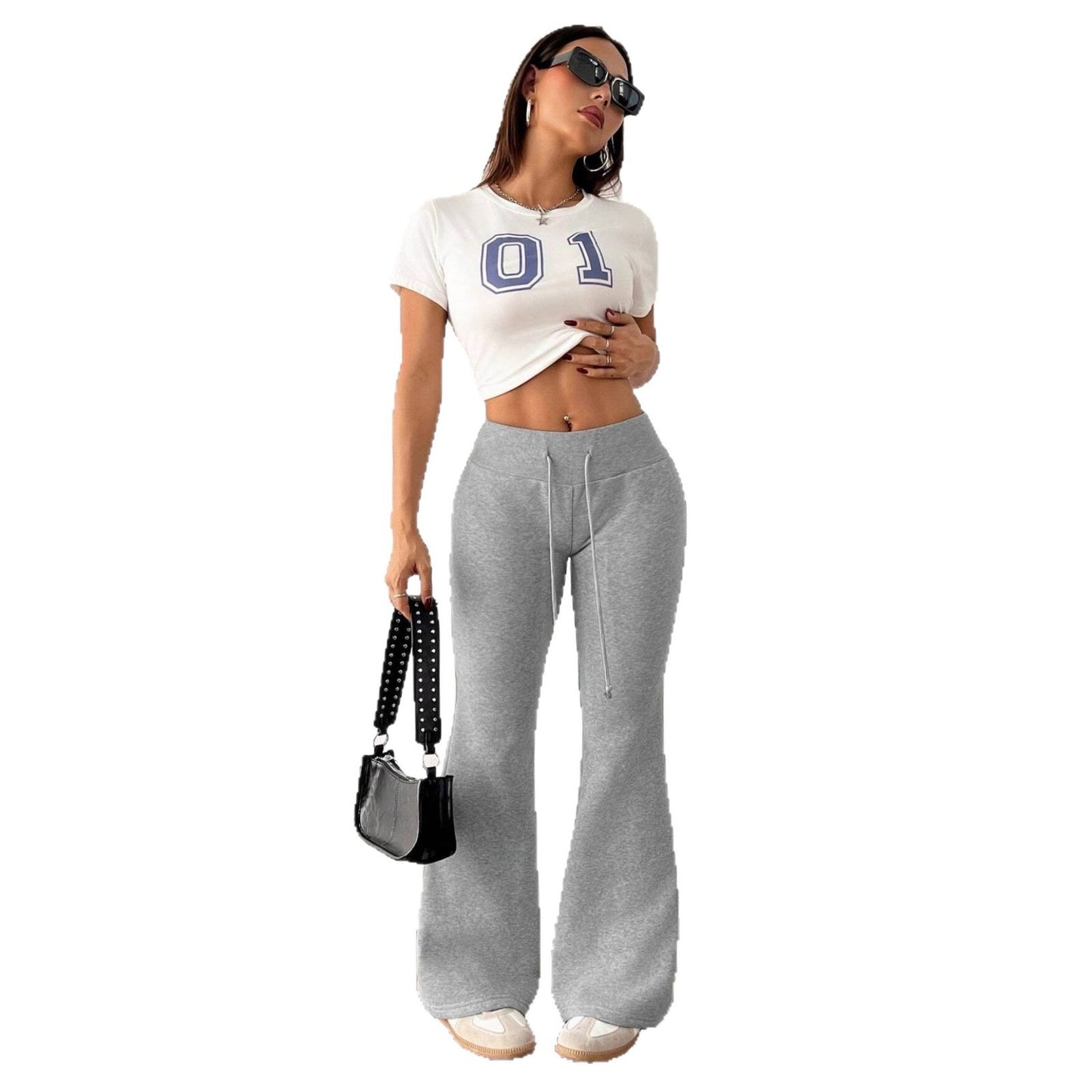 Padded Fleece Trousers High Waist Pure Color Sweatpants
