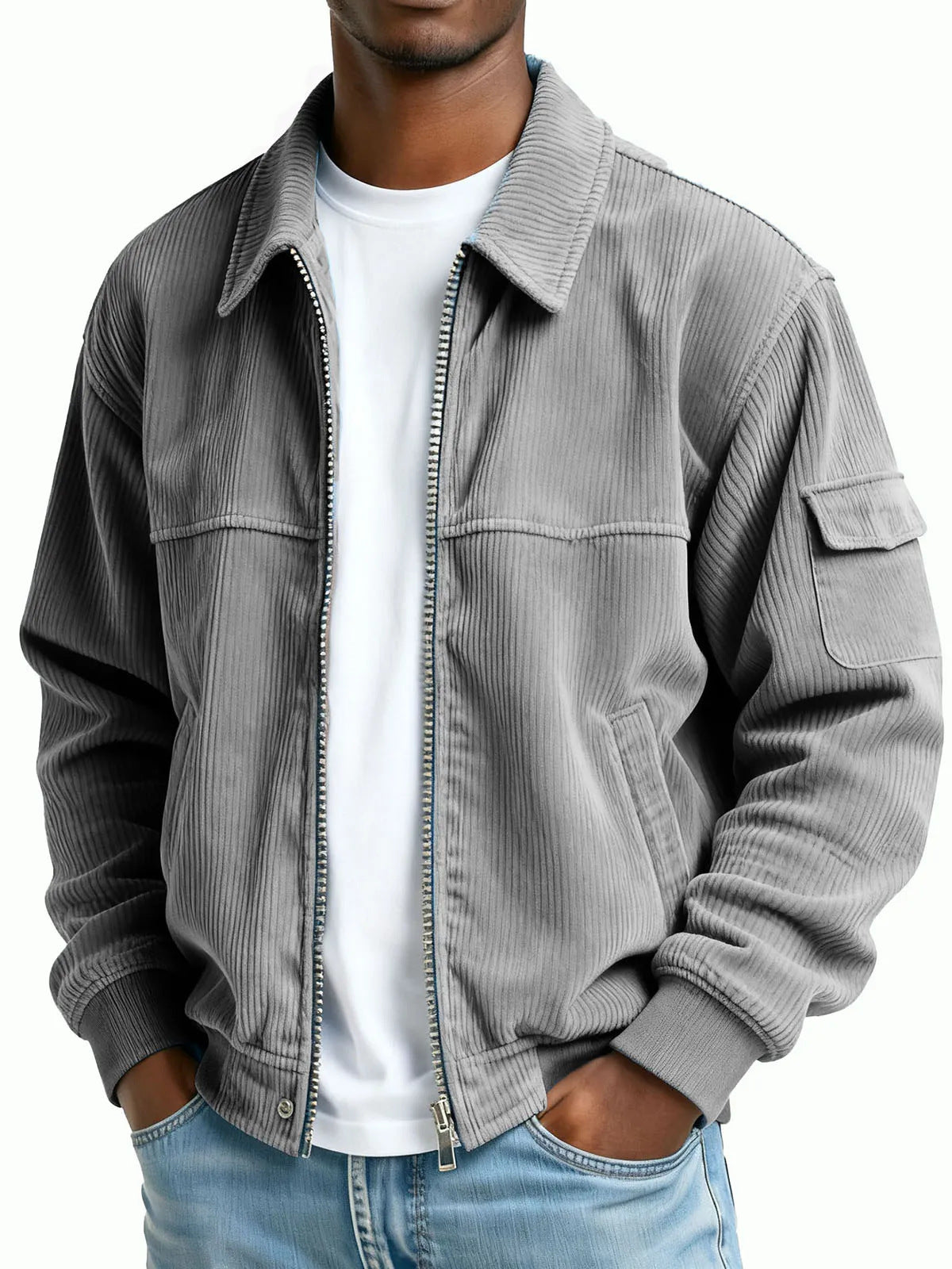 New Men's Retro Corduroy Fashion Casual Long Sleeve Pocket Jacket Men