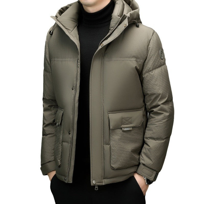 Winter White Duck Down Short Casual Hooded Jacket
