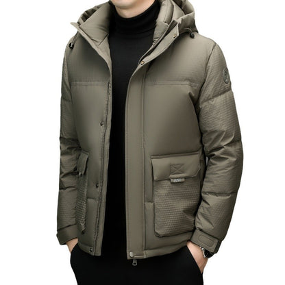 Winter White Duck Down Short Casual Hooded Jacket