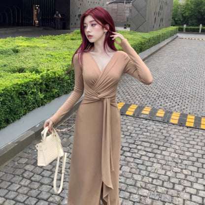 Pure Desire To Twist Long Sleeve Dress for Women Spring and Autumn Outfit