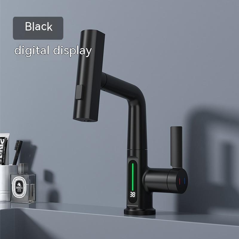 Smart digital display faucet, pull-out basin faucet, temperature digital display, rotation.