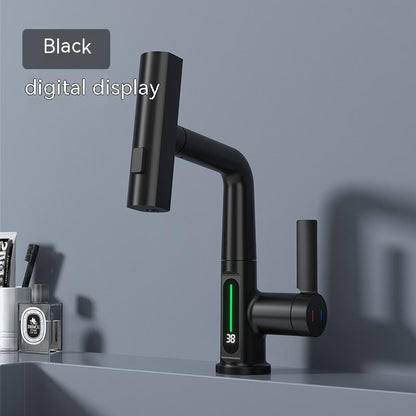 Smart digital display faucet, pull-out basin faucet, temperature digital display, rotation.