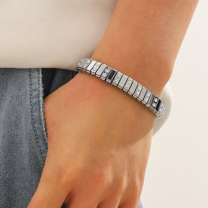 Cold Stainless Steel Diamond Elastic Bracelet for Men