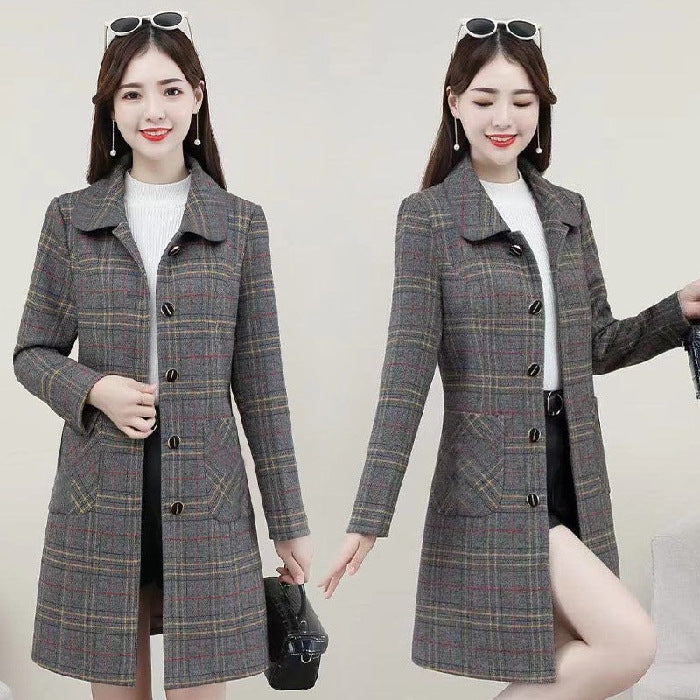 Middle-aged mother ladies autumn clothing plaid woolen coat