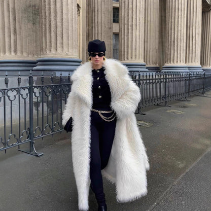 Women's Long Environmental Protection Leather Fur Coat Fashionable
