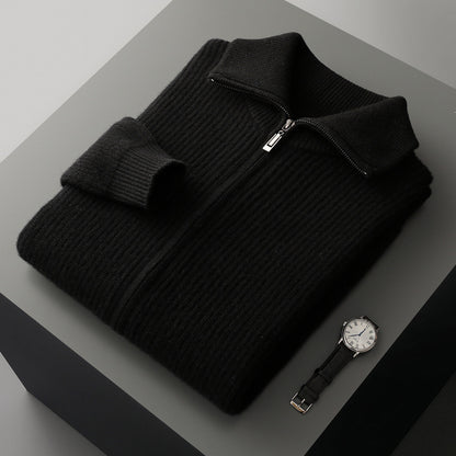 New Pure Wool Zipper Cardigan Fall Winter Men Lapel Shirt Coat