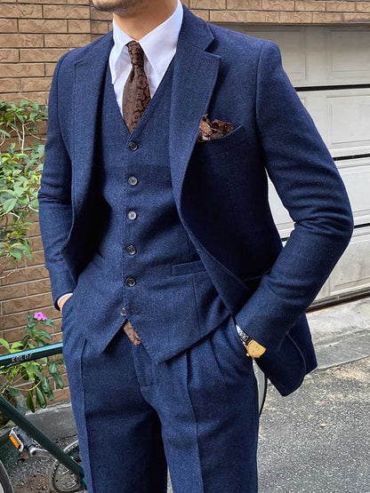 Men's Autumn Winter Retro Herringbone Wool Slim Fit Suits