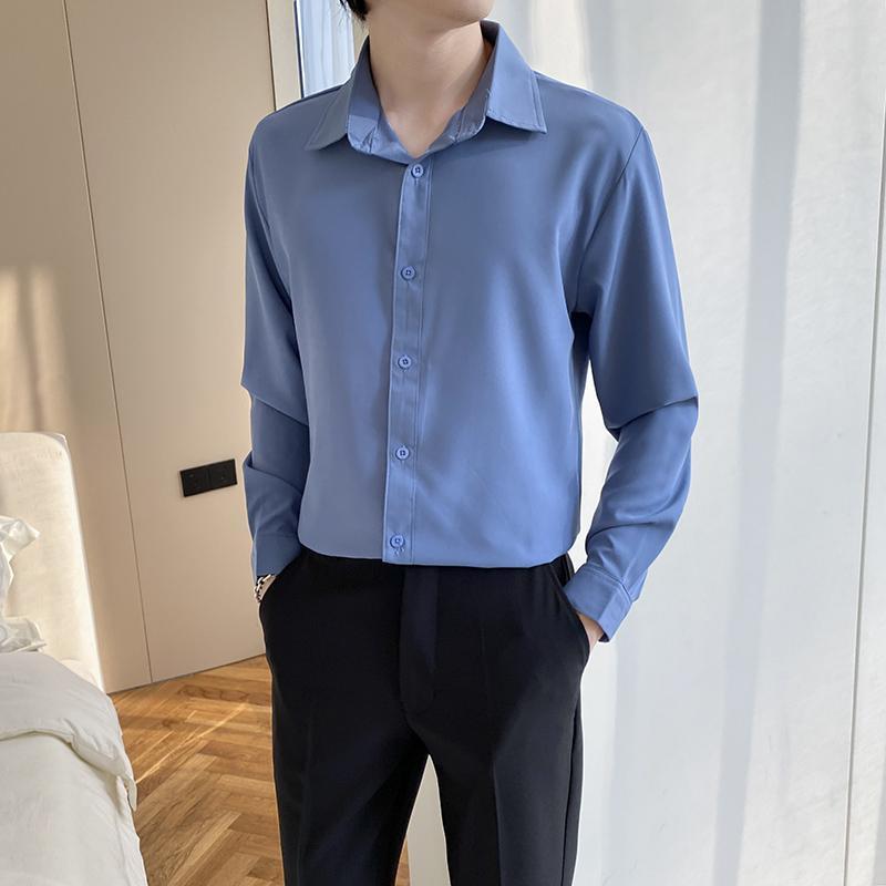 Men's Wine Red Long Sleeve Slim Fit Business Shirt