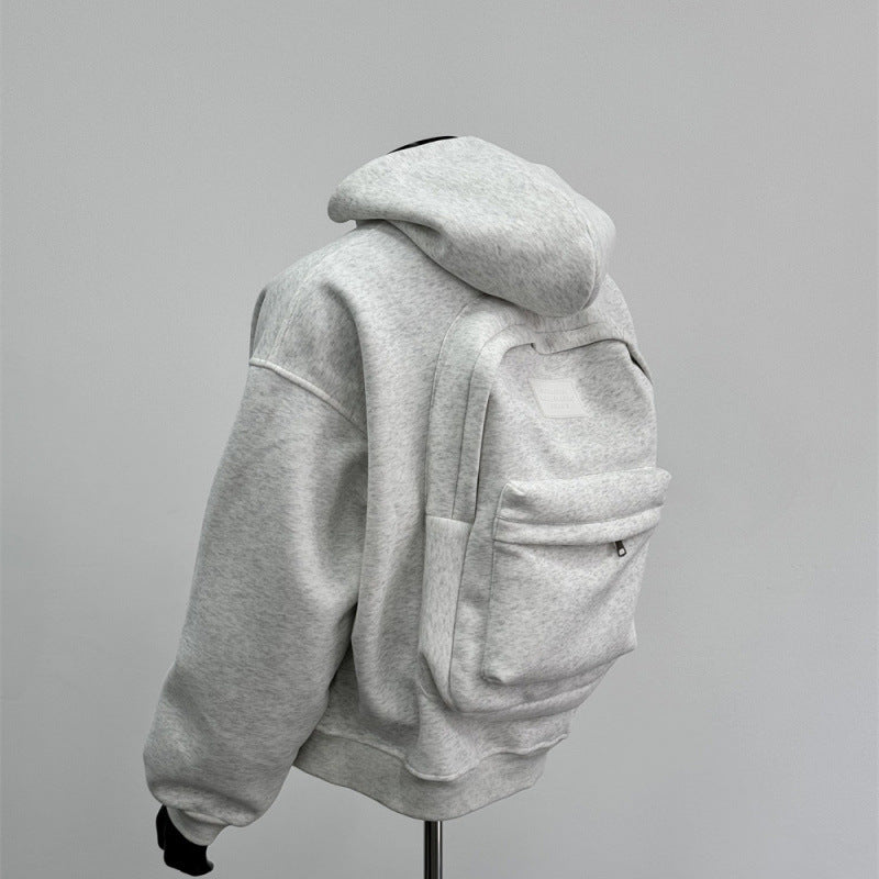 Back Schoolbag Design Men's Coat Flower Gray