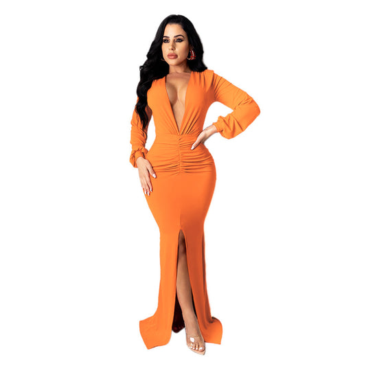 Women's Large V-neck Slim-fit Nightclub Evening Dress