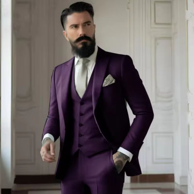 Men's Solid Color Slim Fit Business Suit Set