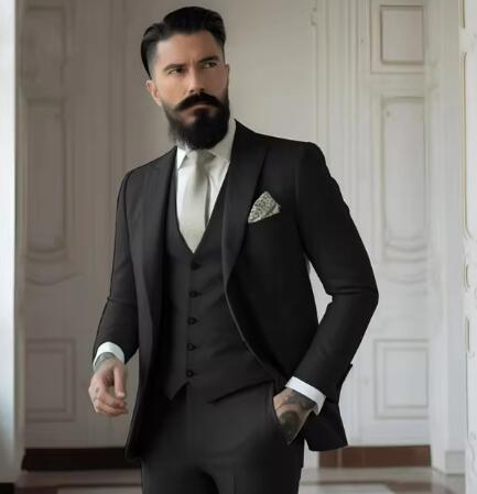 Men's Solid Color Slim Fit Business Suit Set