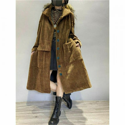 Corduroy Plus Size Women's Coat, Medium Length