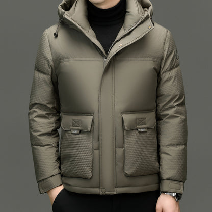 Winter White Duck Down Short Casual Hooded Jacket
