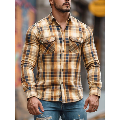 Men's Plaid Printed Fleece-lined Pocket Shirt