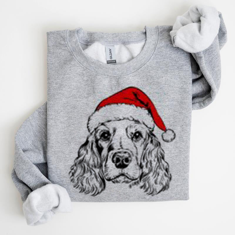 Christmas Puppy Print Polyester Round Neck Sweatshirt Unisex