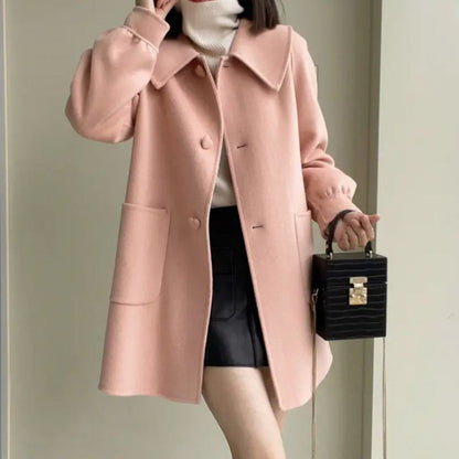 Medium Heart Buckle Slim Fit Woolen Coat Younger Peter Pan Collar Children