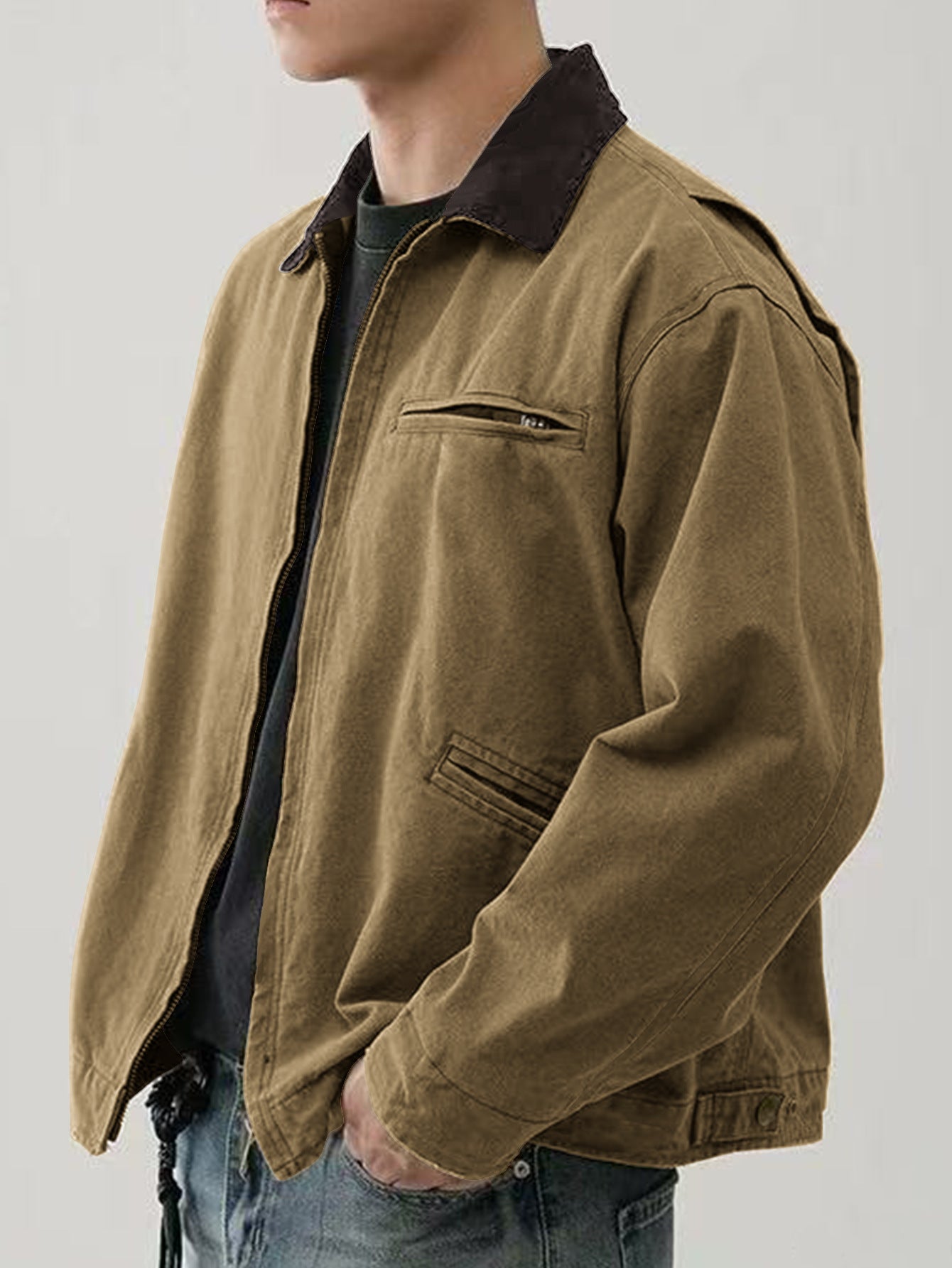 Men's Tooling Washed Jacket Spring And Autumn Color Turn-down Collar Coat