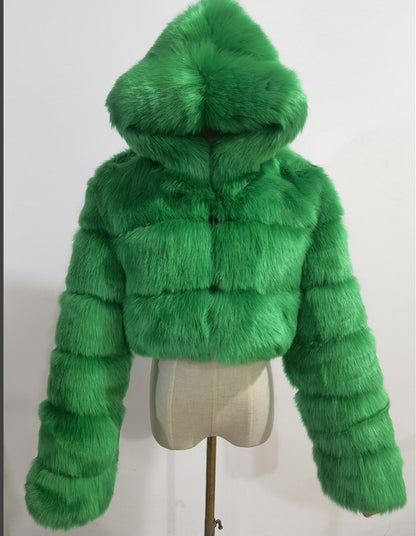 Short Hood Fox Fur Feminino Long Sleeve Stitching Coat