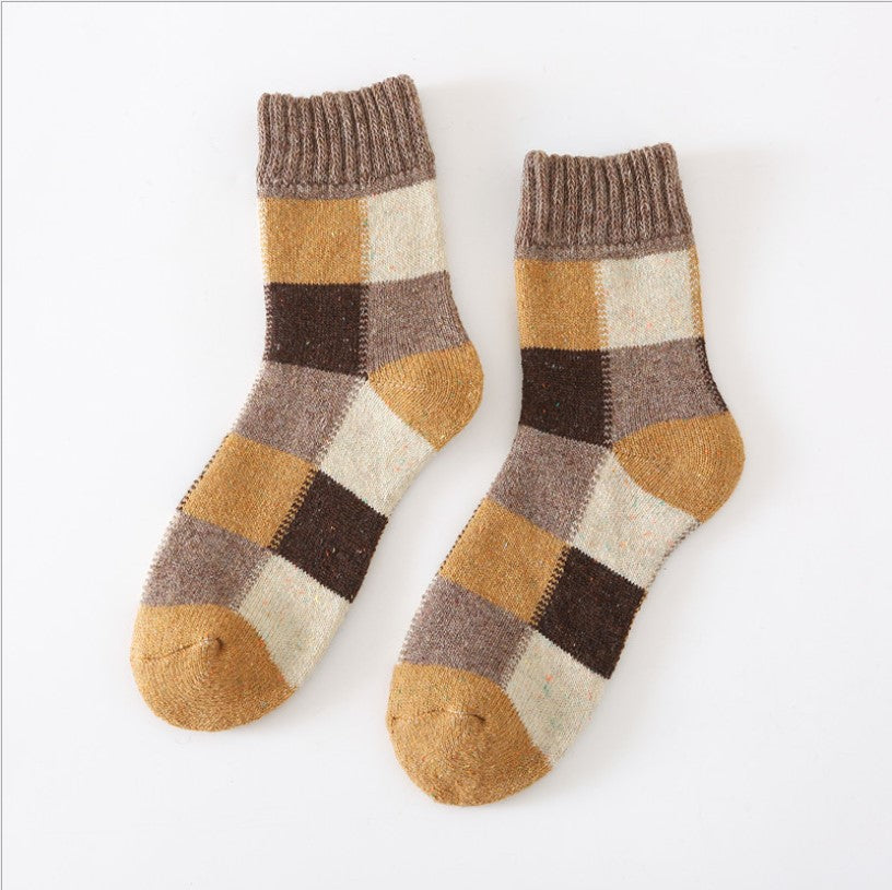 Men's Thick Wool Socks, Plush, Warm, Retro Checker